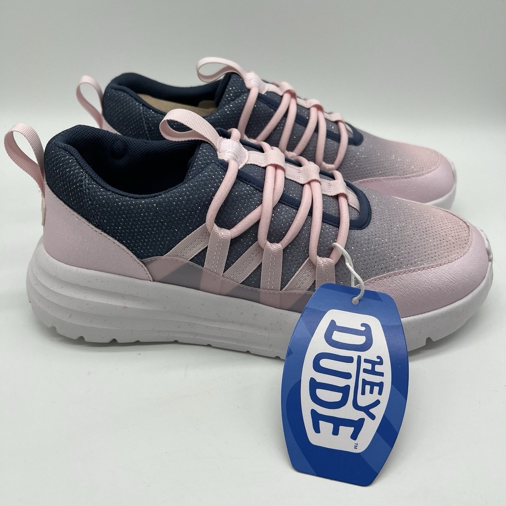 Hey Dude Shoes Sirocco Trek Y Shimmer Girls Sz J7 Petal Pink/Navy New - Picture 1 of 12
